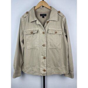 J. Crew Women’s Tan 100% Cotton Button Front Safari Crop Distress Utility Jacket